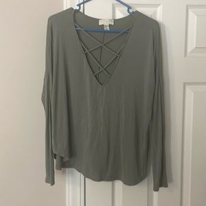 Green Forever21 Criss Cross Long Sleeve Top Size 0X